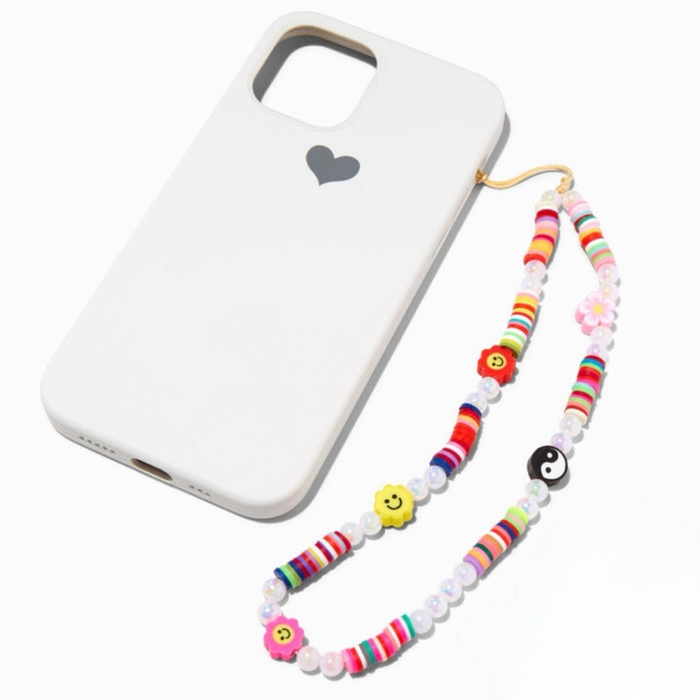 CLAIRE’S RAINBOW HAPPY FACE BEADED PHONE WRIST STRAP/PHONE CHARM, NWT